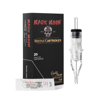 Caja de 20 Cartuchos de Agujas Tatuaje Magic Moon 0.35MM Redondas Para Línea Cono Largo