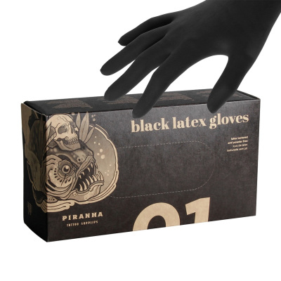 Caja De 100 Guantes De Látex Piranha Negros