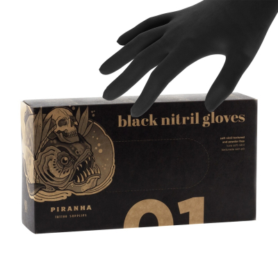 Caja de 100 guantes de nitrilo Piranha - negro